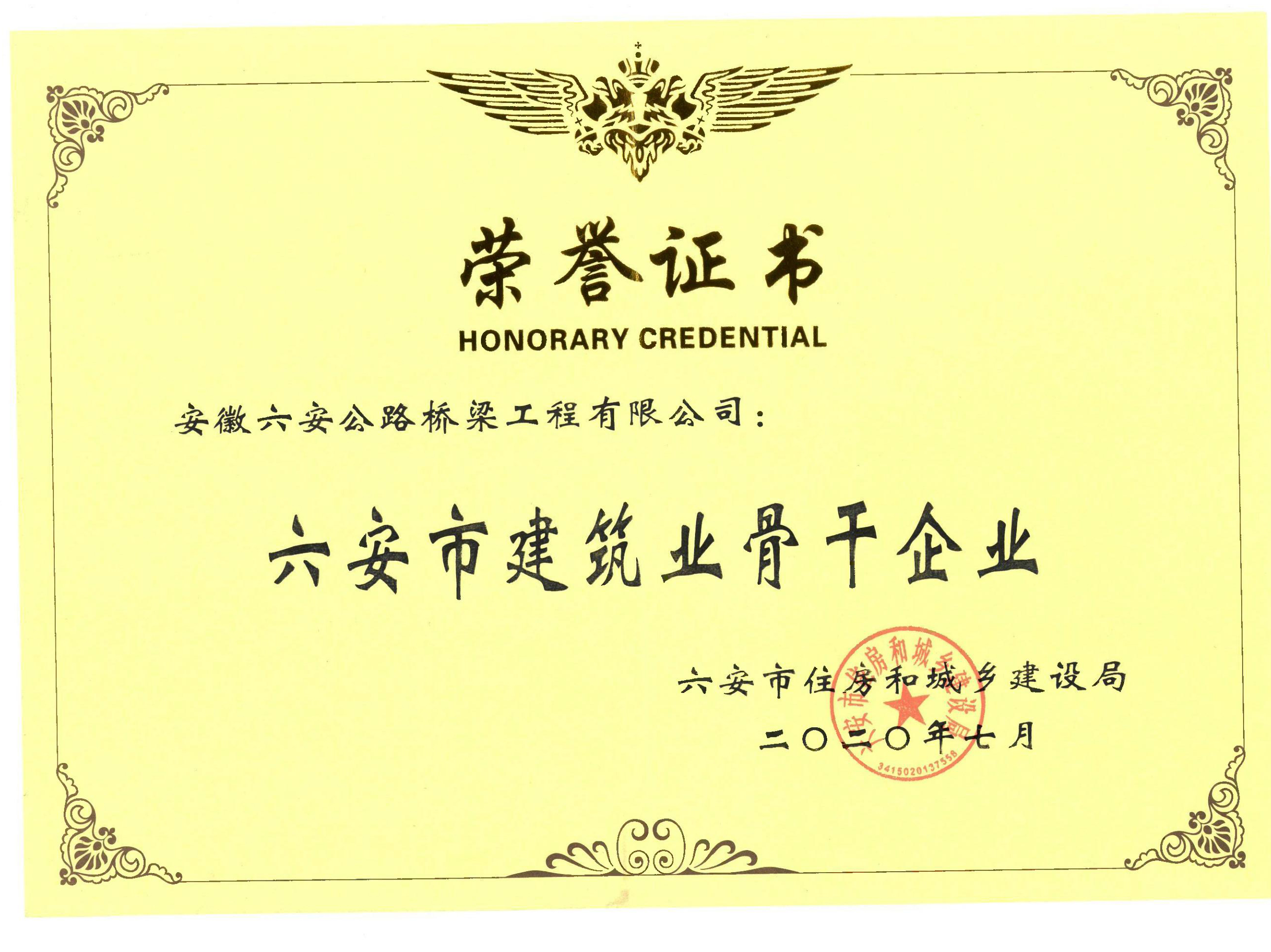 2020年六安市建筑業骨干企業